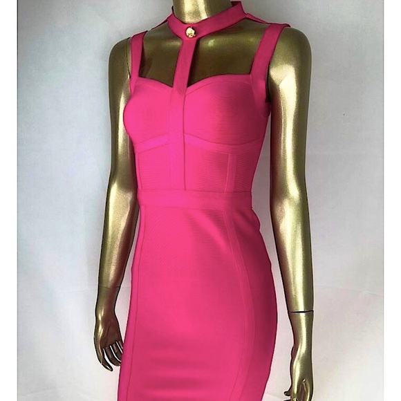 Hot pink rayon halter neck bandage dress - Picture 5 of 14